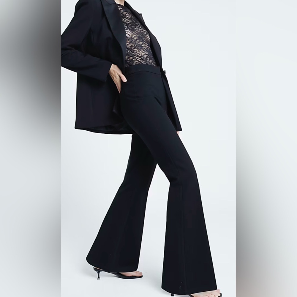 New River Island Size 12 Black Wide Leg Boot Cut Trouser